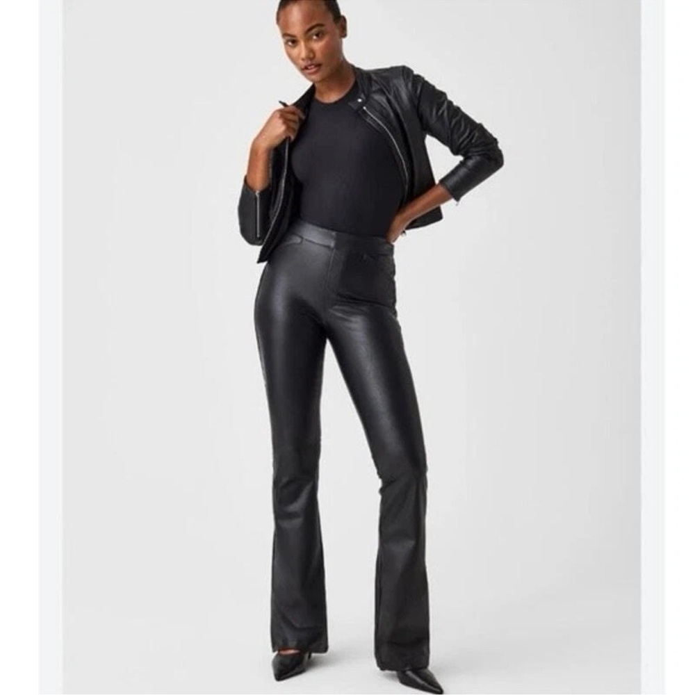 Spanx Womens Leather Like Flare Pant Size X-Large Luxe Black Pull-On Vegan